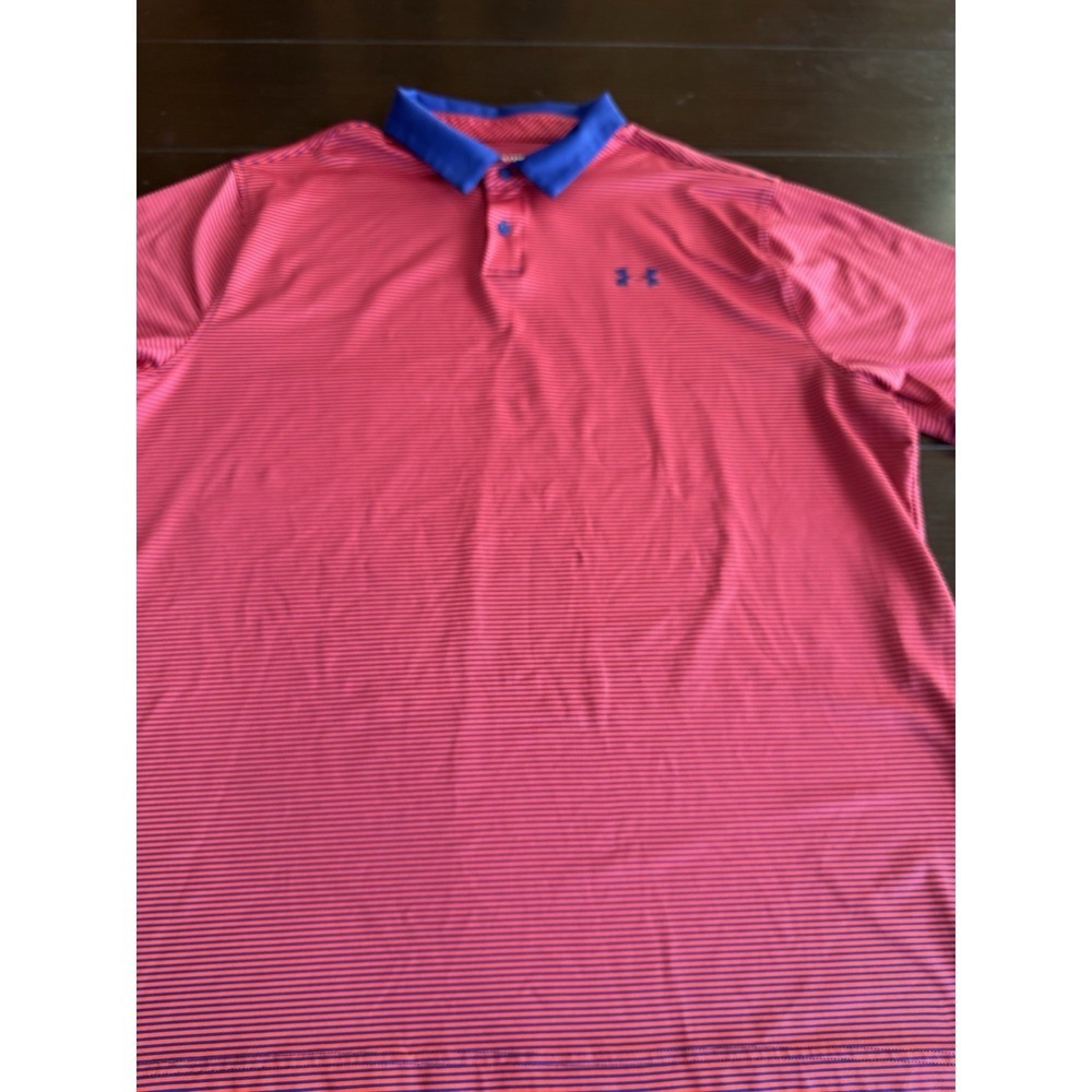 Under Armour Polo Shirt Mens XXL Red/Blue Golf Performance Stretch Active
